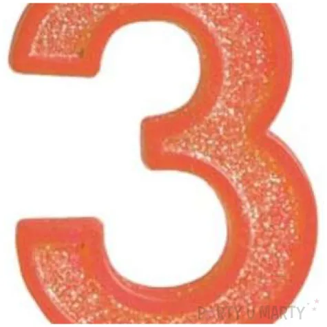 swieczka na tort cyfra 3 brokat pomaranczowa guirca 4 cm