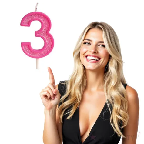 swieczka na tort cyfra 3 brokat rozowa guirca 4 cm