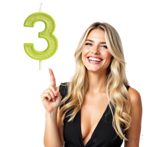 swieczka na tort cyfra 3 brokat zielona guirca 4 cm