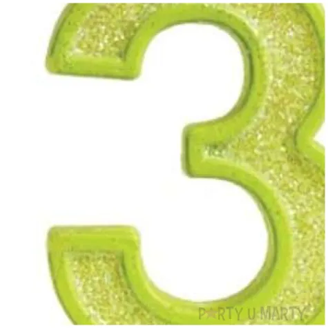 swieczka na tort cyfra 3 brokat zielona guirca 4 cm