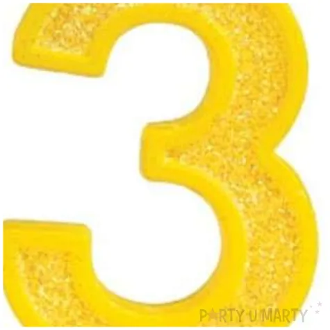 swieczka na tort cyfra 3 brokat zolta guirca 4 cm