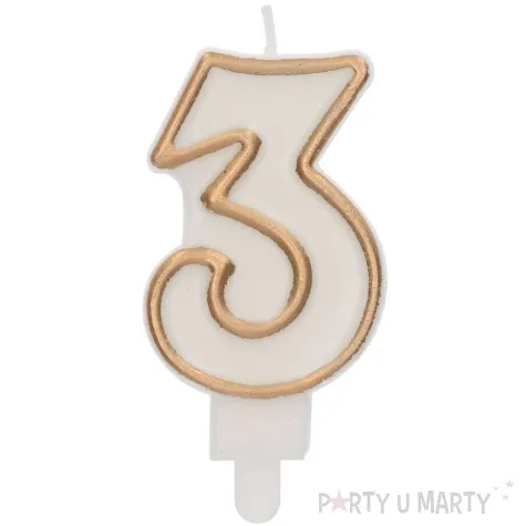 swieczka na tort cyfra 3 chique gold folat 9 cm