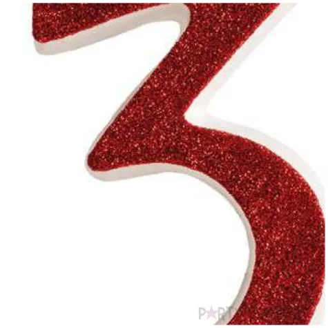 swieczka na tort cyfra 3 czerwona brokatowa dekora