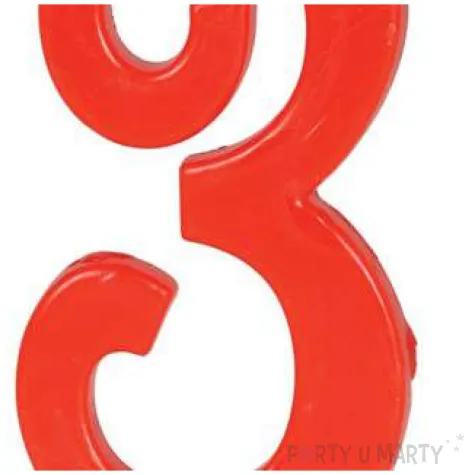 swieczka na tort cyfra 3 czerwona guirca 12 cm