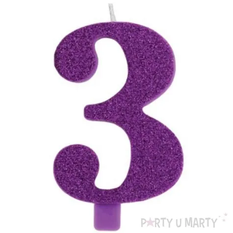 swieczka na tort cyfra 3 fioletowa brokatowa givi 9 5 cm