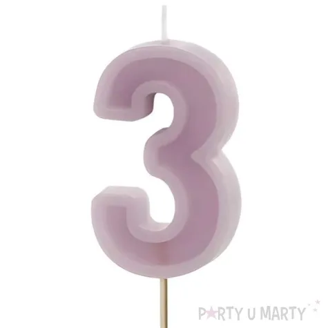 swieczka na tort cyfra 3 fioletowy partydeco 10 cm