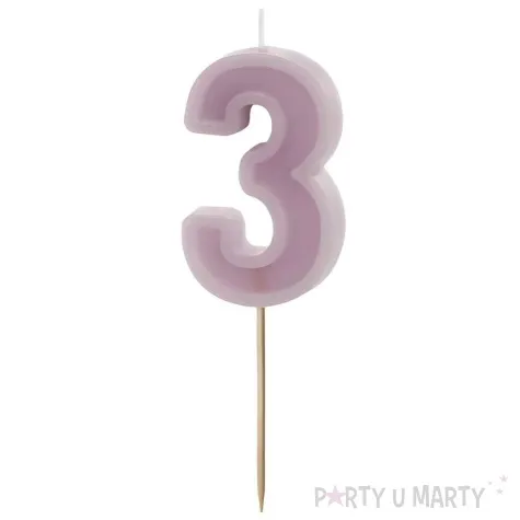 swieczka na tort cyfra 3 fioletowy partydeco 10 cm