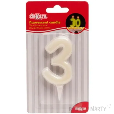 swieczka na tort cyfra 3 fluo dekora 6 cm