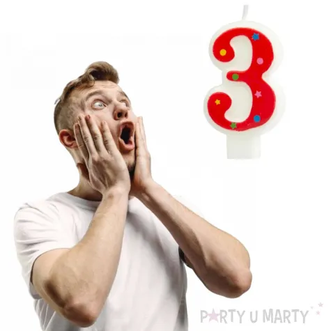 swieczka na tort cyfra 3 gwiazdki czerwona partypal 8 cm