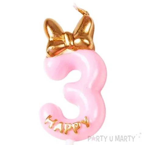 swieczka na tort cyfra 3 happy rozowa jasna jix 9 3 cm