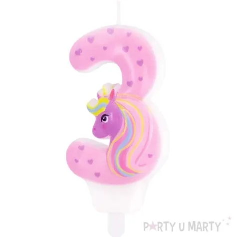 swieczka na tort cyfra 3 jednorozec teczowy partypal 8 2 cm
