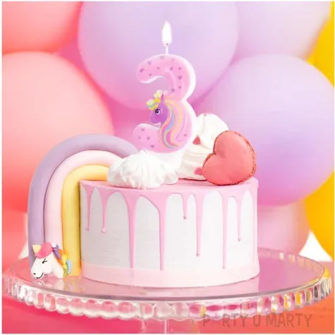 swieczka na tort cyfra 3 jednorozec teczowy partypal 8 2 cm