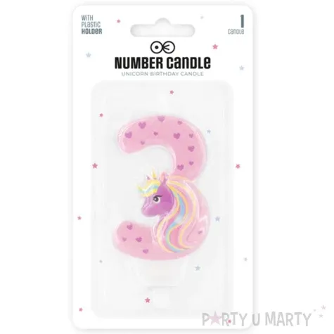 swieczka na tort cyfra 3 jednorozec teczowy partypal 8 2 cm