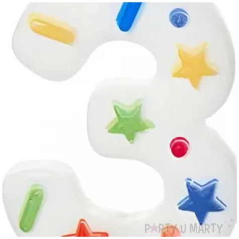 swieczka na tort cyfra 3 konfetti bialy partydeco 10 cm