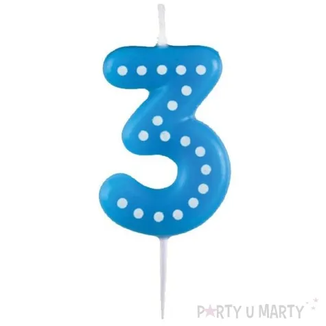 swieczka na tort cyfra 3 kropeczki amscan niebieska
