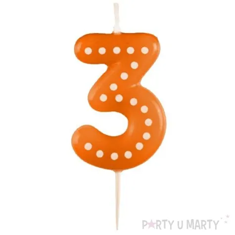 swieczka na tort cyfra 3 kropeczki amscan pomaranczowa