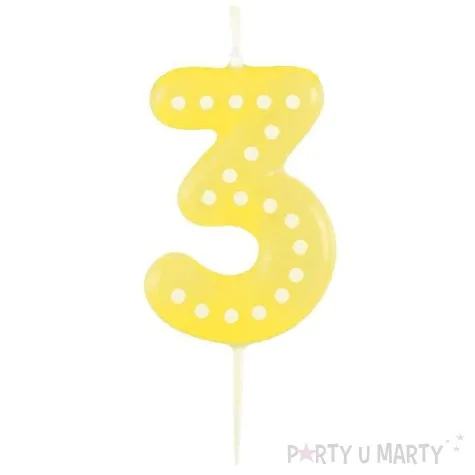 swieczka na tort cyfra 3 kropeczki amscan zolta