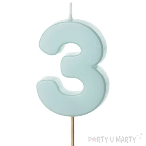 swieczka na tort cyfra 3 niebieski partydeco 10 cm