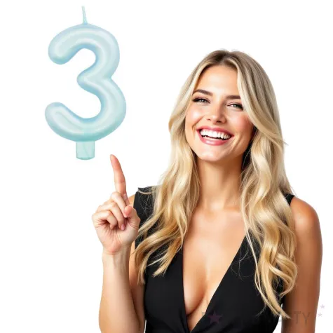 swieczka na tort cyfra 3 niebieski perlowy givi 9 cm