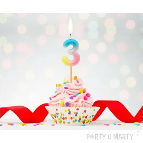 swieczka na tort cyfra 3 piker teczowa godan 4 5 cm