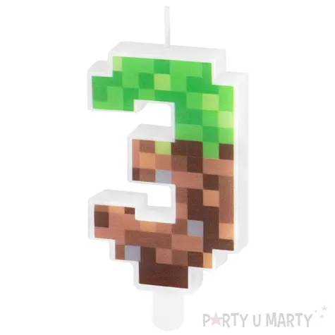 swieczka na tort cyfra 3 piksele partypal 15 cm