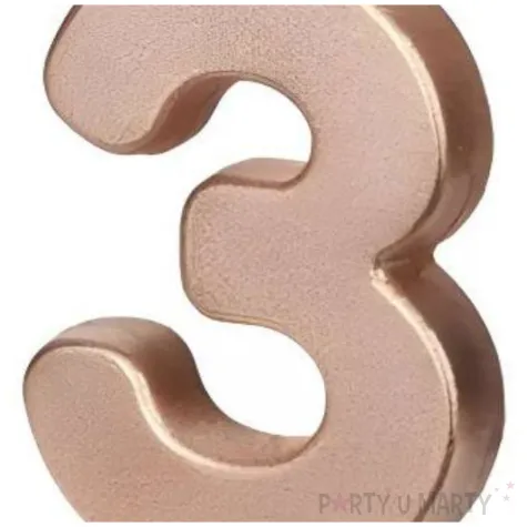swieczka na tort cyfra 3 rose gold partydeco 9 cm