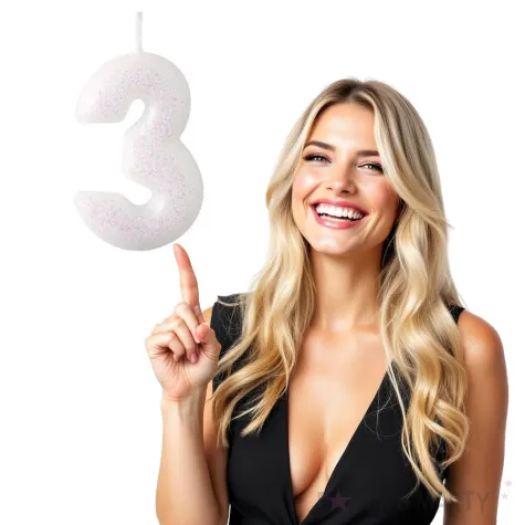 swieczka na tort cyfra 3 rozowy brokat biala amscan 6 5 cm