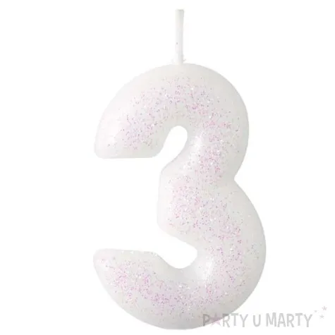 swieczka na tort cyfra 3 rozowy brokat biala amscan 6 5 cm