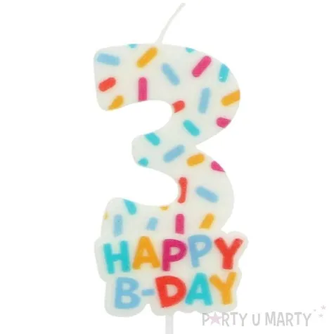 swieczka na tort cyfra 3 sprinkles folat 11 cm