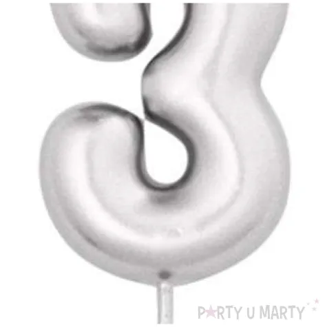 swieczka na tort cyfra 3 srebrny metalik givi 8 cm