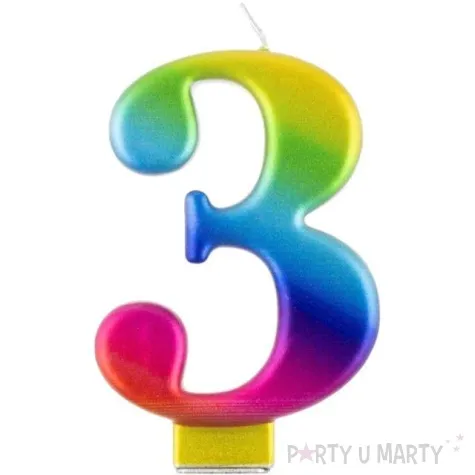 swieczka na tort cyfra 3 teczowa godan 9 5 cm