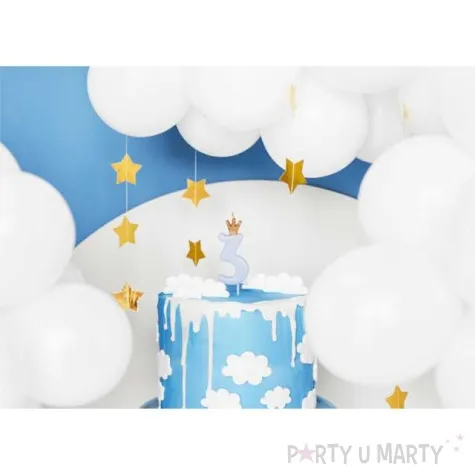 swieczka na tort cyfra 3 w koronie blekitna partydeco 9 5 cm