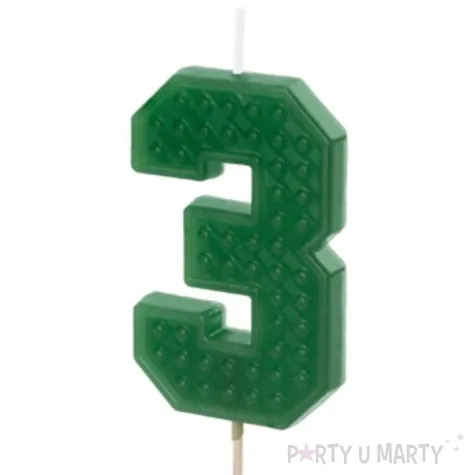 swieczka na tort cyfra 3 zielony partydeco 6 cm