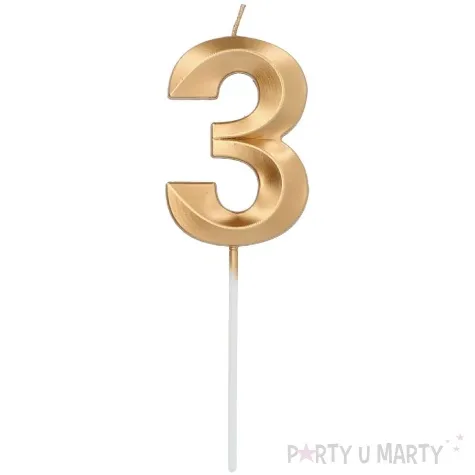 swieczka na tort cyfra 3 zlota folat 14 5 cm