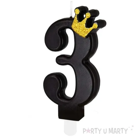 swieczka na tort cyfra 3 zlota korona czarny partypal 8 8 cm