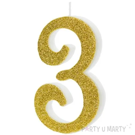 swieczka na tort cyfra 3 zlota partydeco 1 szt