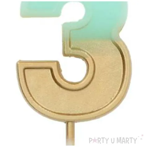 swieczka na tort cyfra 3 zloto niebieska folat 5 cm