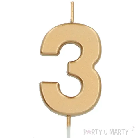 swieczka na tort cyfra 3 zloty folat 8 cm