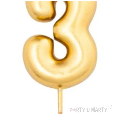 swieczka na tort cyfra 3 zloty metalik givi 8 cm