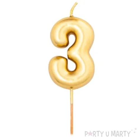 swieczka na tort cyfra 3 zloty metalik givi 8 cm