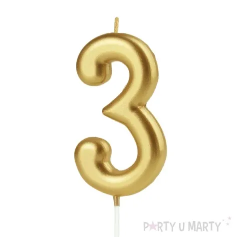 swieczka na tort cyfra 3 zloty partypal 10 cm