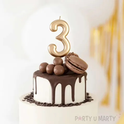 swieczka na tort cyfra 3 zloty partypal 10 cm