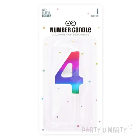 swieczka na tort cyfra 4 blyszczaca teczowy partypal 5 cm