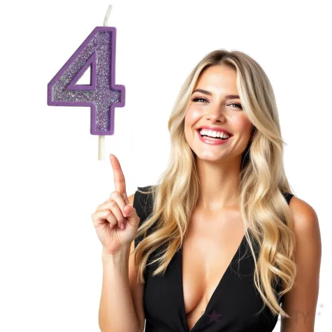 swieczka na tort cyfra 4 brokat fioletowa guirca 4 cm