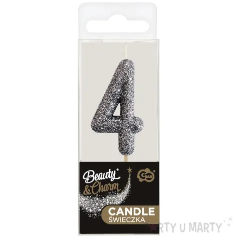 swieczka na tort cyfra 4 brokat piker czarny godan 11 5 cm