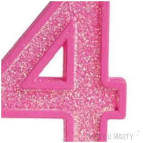 swieczka na tort cyfra 4 brokat rozowa guirca 4 cm