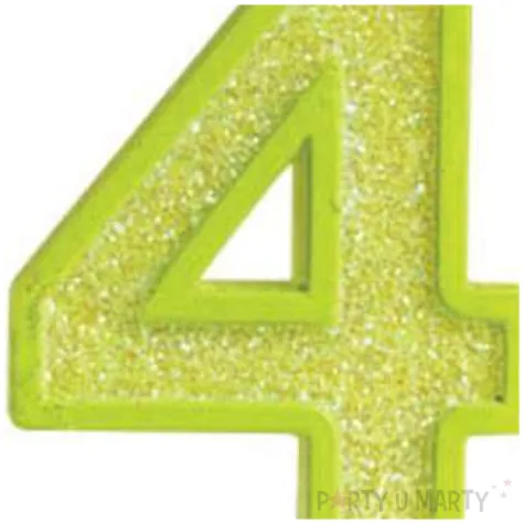 swieczka na tort cyfra 4 brokat zielona guirca 4 cm