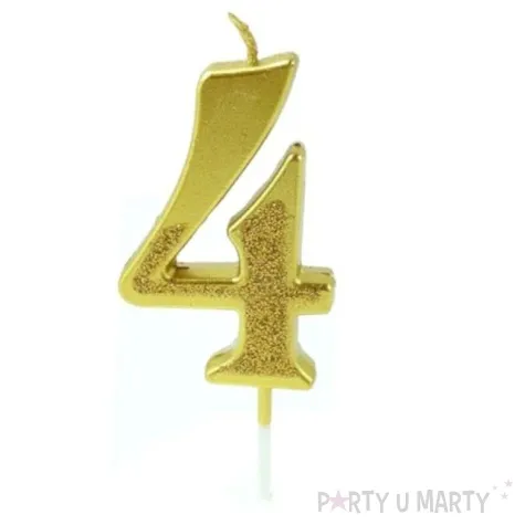 swieczka na tort cyfra 4 brokatowa zlota jix 12 cm