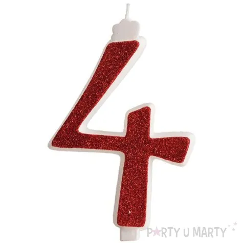 swieczka na tort cyfra 4 czerwona brokatowa dekora