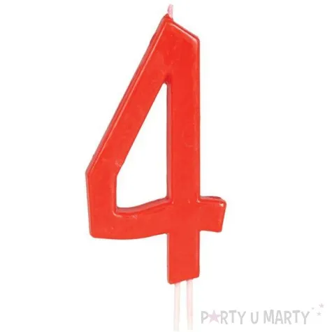 swieczka na tort cyfra 4 czerwona guirca 12 cm
